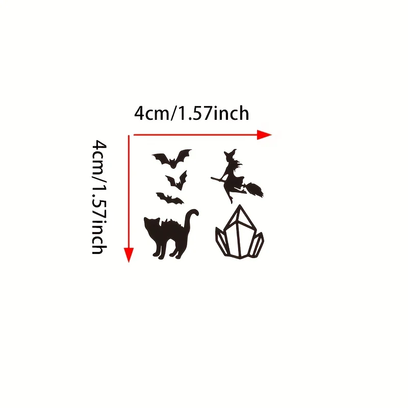 4pcs Witch & Black Cat Vinyl Stickers, Mini Decals For Car Dashboard Blank Buttons, Spooky Cute Auto Accessories For Women