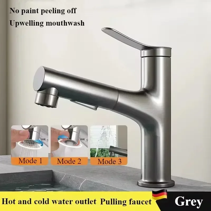 Bathroom Faucet Hot and Cold Water Outlet Bathroom Sink Pull Type Faucet Three Mode Water Outlet Washbasin Shower Faucet