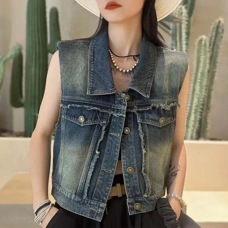 

Fashionable Denim Vest Women Spring and Autumn New Casual Slimming Retro Nostalgic Thin Top