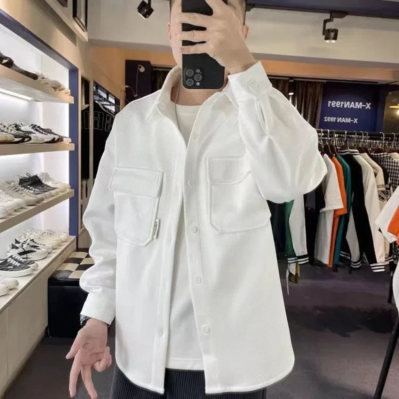 

New Autumn Lapel Shirt Jacket Men's Loose Knit Shirt Men's Casual Jacket Top