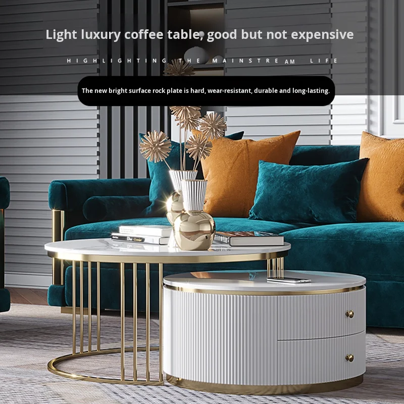 #Nordic Modern Extendable Panel Stainless Steel TV Cabinet Coffee Table Set Light Luxury Design Small Large Home Use Living Room