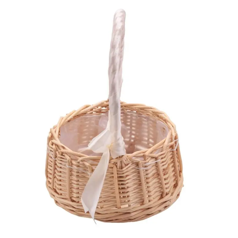 A56K Wicker Woven Flower Basket, with Handle and White Ribbon, Wedding Flower Girl Baskets, for Home Garden Decoration(S)