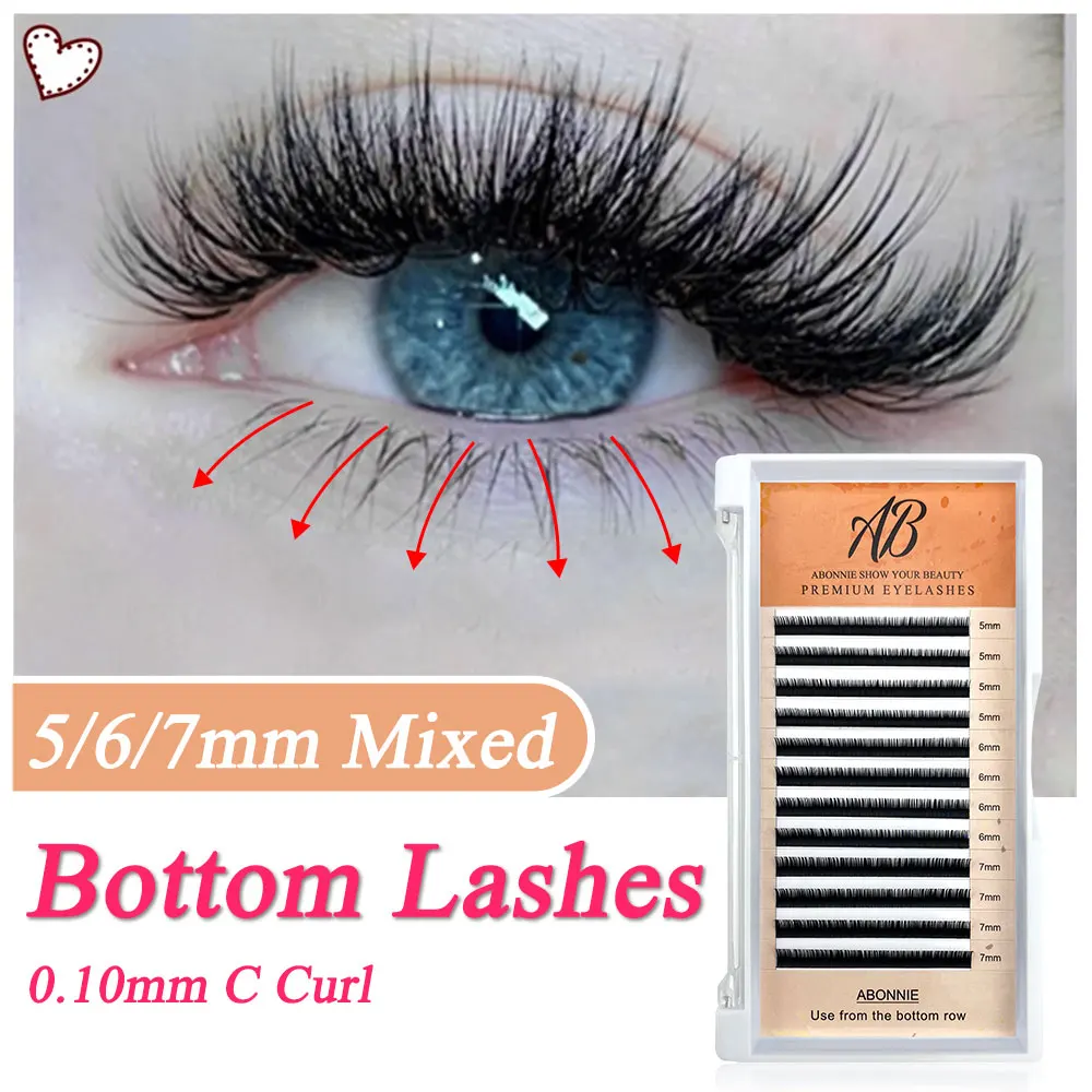 ABONNIE Black Brown Bottom Lashes Extensions 0.05 0.07 0.10 Thickness Lower Eyelashes Mix 5-7mm Bottom Eyelash Extensions