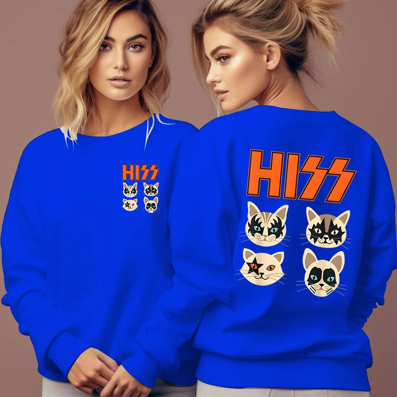 Rock and Roll Music Cartoon Classic Sweatshirts Women Funny Cat Print Autumn Casual Hoodies Rock and Roll Cat Fashion Sweatshirt