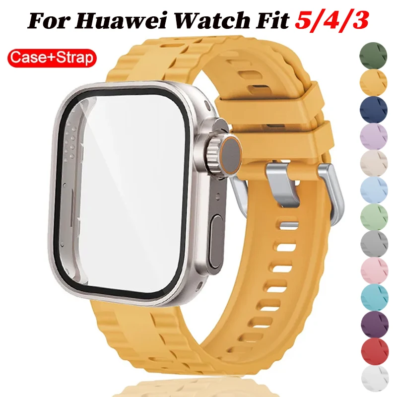 PC-Gehäuse + Silikonarmband für Huawei Watch Fit 5Pro/5 Uhrenarmband, ultraharte PC-Displayschutzfolie für Huawei Fit 4 3 Armband