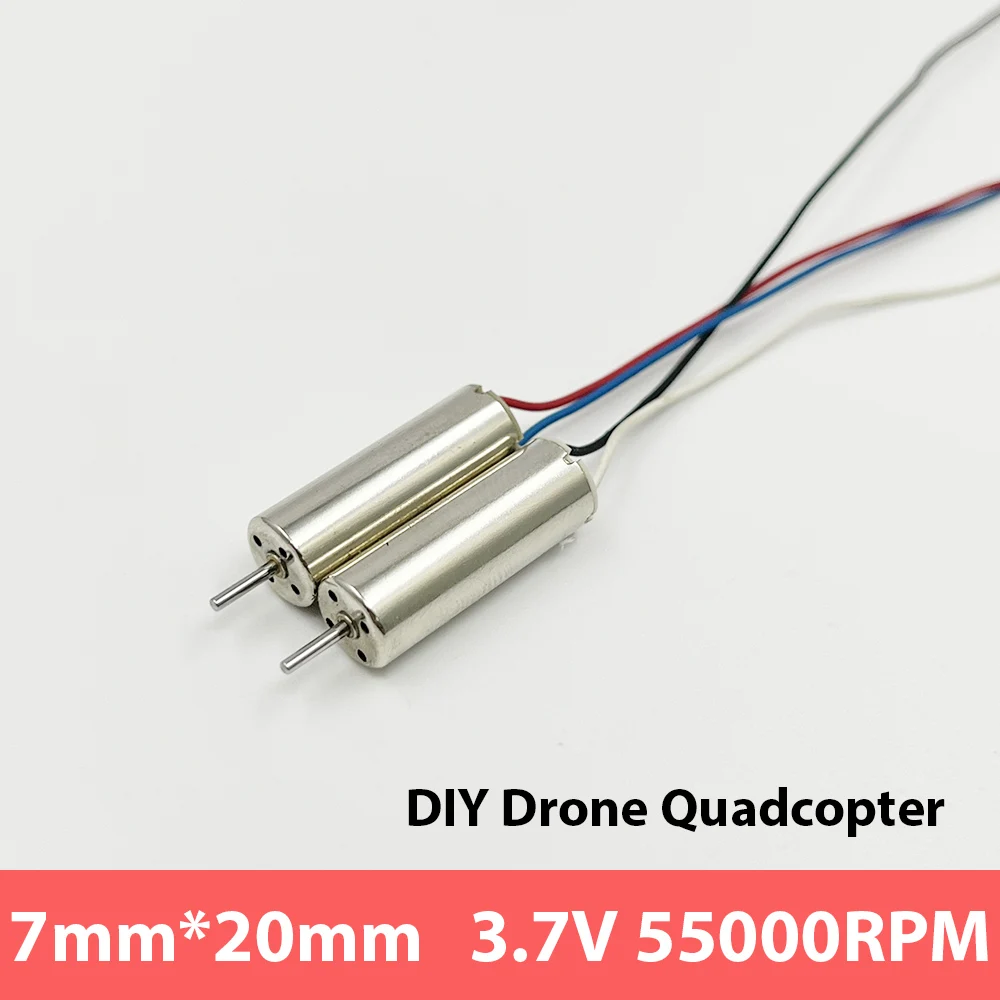 2PCS 7mm*20mm CW CCW Mini 720 Coreless Electric Motor DC 3V 3.7V 55000RPM High Speed For Toy RC Drone Quadcopter Aircraft Engine