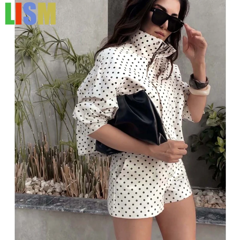 

LISM festivals outfit 2025 Polka Dot Mini Shorts for Women Fitness Bermuda Shorts Woman High Waist Short Women's Shorts Sets