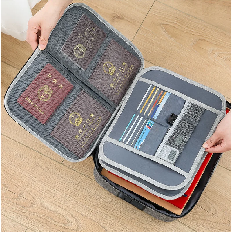 Multi-Layer Large Capacity Document Tickets Storage Bag Certificate File Organizer Case Home Travel Passport Briefcase with Lock