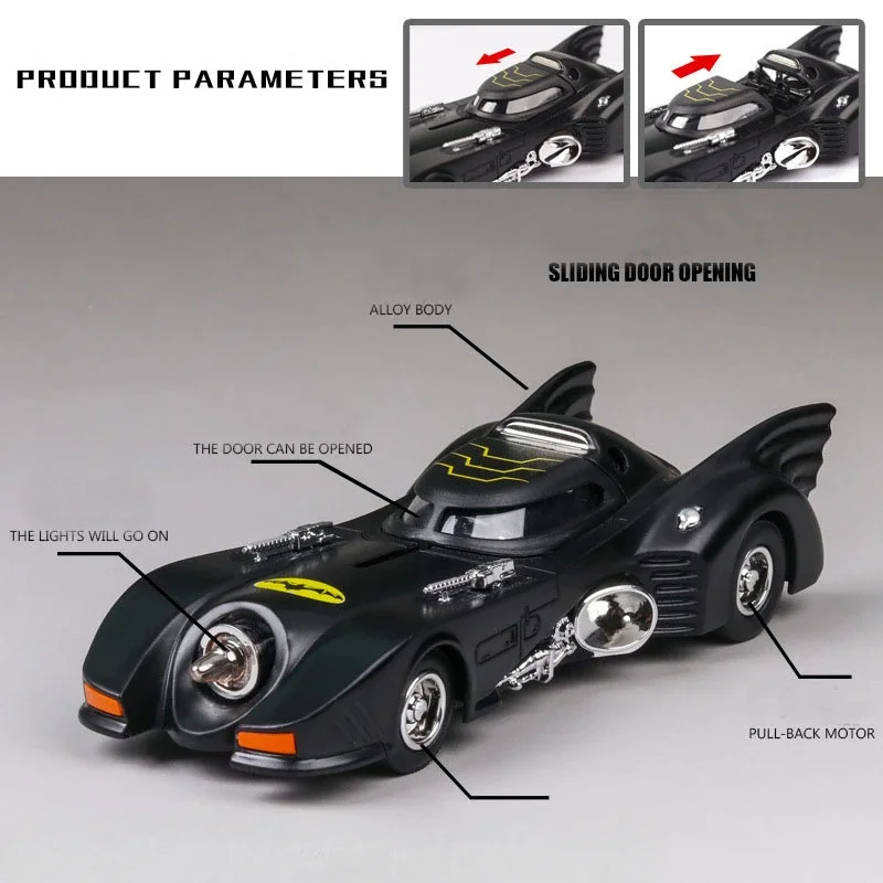 1: 36 Modello di auto a pipistrello Alta simulazione Fonde sotto pressione Giocattolo con suono e luce Tirare indietro Veicoli Decorazione Giocattoli Per amici Regalo