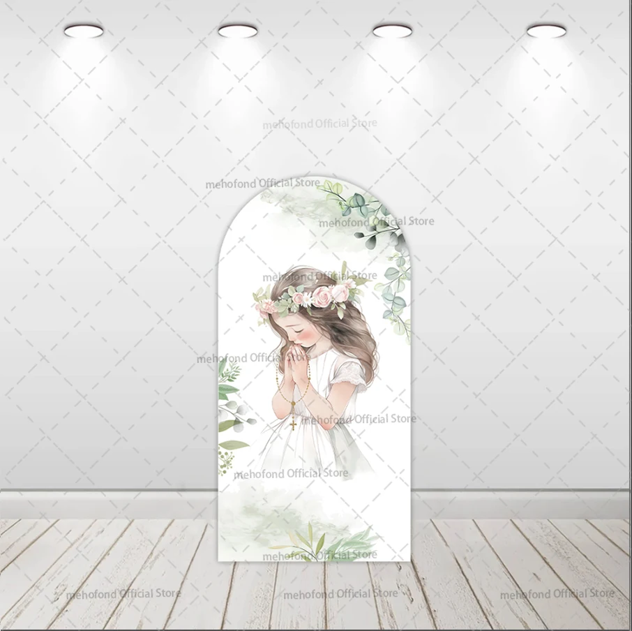 Mehofond Custom 2-Sided My Baptism God Bless Child First Communion Party Baby Shower Cover Chiara Arch Background Decor Backdrop