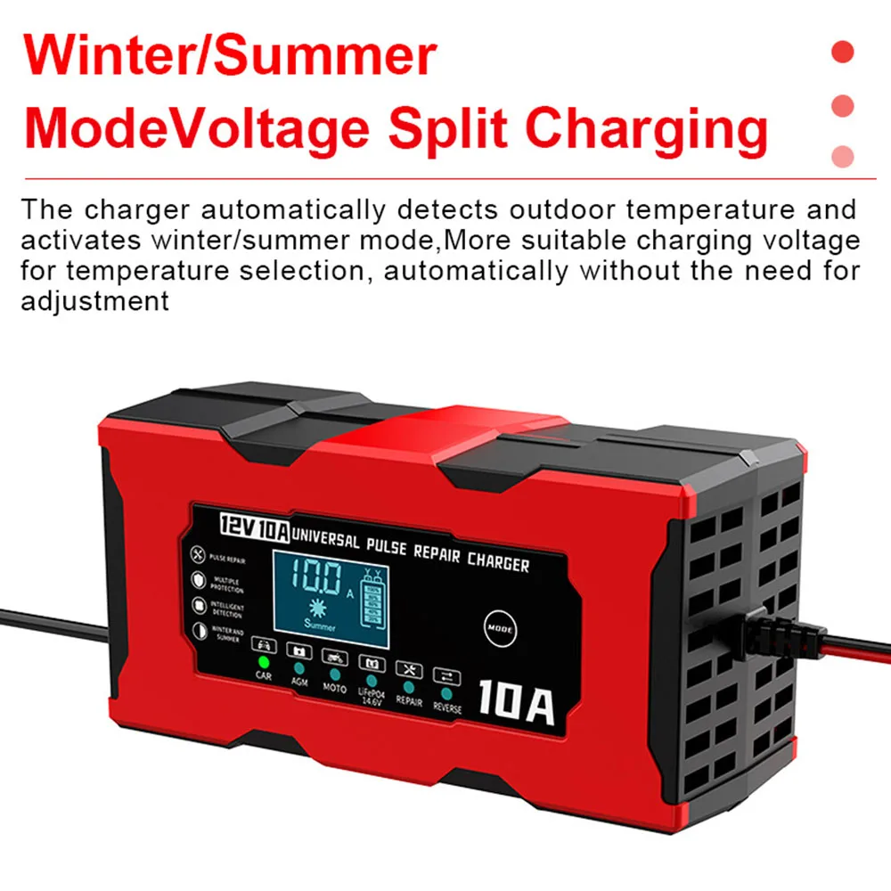 Autobatterie ladegerät Impuls reparatur digitales LCD-Display Smart Batterie ladung 12V 10a 14,6 V 10a Eisen Lithium Ladegerät EU/US Stecker