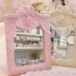 1Pc Creative bow Mirror Desktop Cosmetic Mirror Bathroom Mirror Decorative Waved Vintage Pink Mirror Home Decor