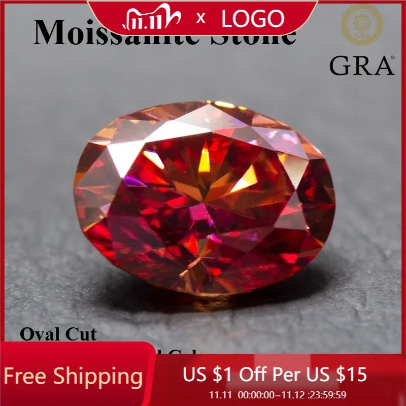 

Moissanite Stone Oval Cut Watermelon Red Color VVS1 High-quality DIY Charms Jewelry Making Main Materials with Certificate