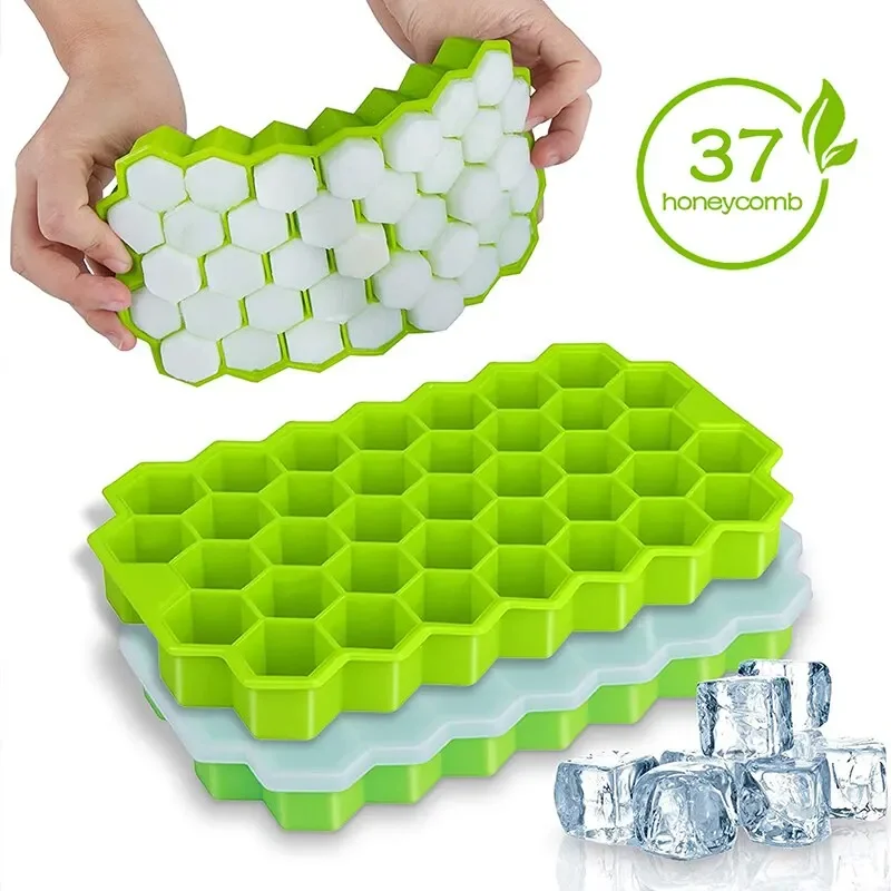 

1 PC 3D Honeycomb 37 Lattice Ice Cube Tray Maker With Lid Plastic Diamond Style Ice Mold DIY Moulds Ice Maker Kitchen Tools