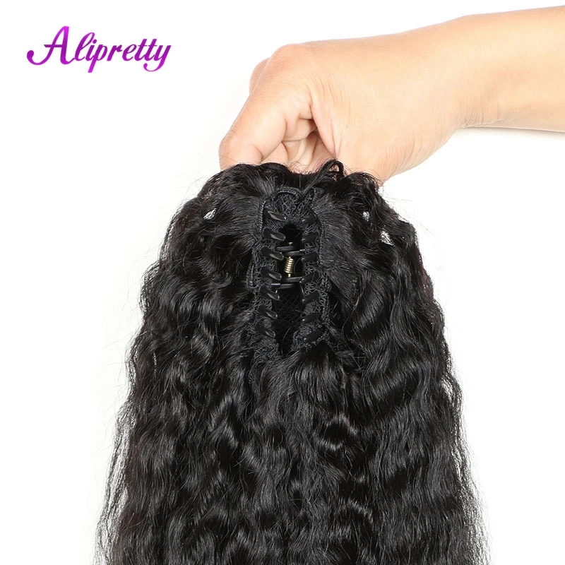 Alipretty Kinky Straight Ponytail Extensions Human Hair Yaki Brazilian Ponytail For Women Claw Clip On Pony Tail Hair Hairpieces