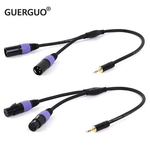 GuerGuo Colorful 3.5mm Jake Stereo Male Plug Connector Cable to Dual 3Pin XLR Male/Female Plug For HDTV DVD MP3 0.3M-0.5M