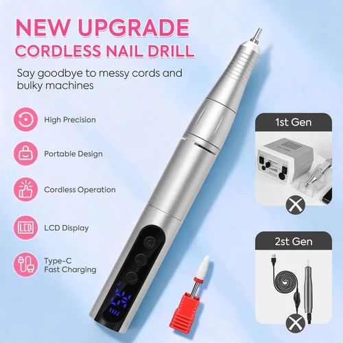 Imagen 2 del producto Taladro de uñas recargable estilo bolígrafo, herramienta de manicura eléctrica portátil de 35000RPM para dar forma, pulir y cuidado de uñas, elección de regalo