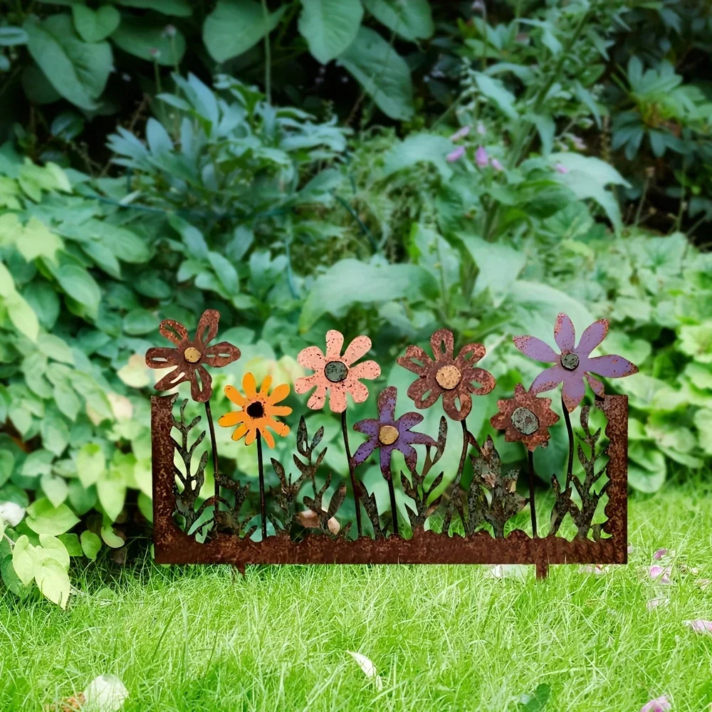 CIFBUY Iron Garden Stake Colorful Floral Design Weatherproof Outdoor Metal Sculpture For Patio Fence Yard Home Decor Gift