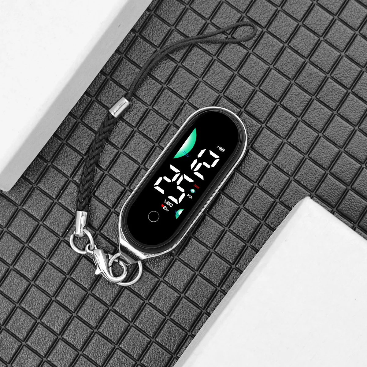 

New alloy small hanging watch, creative hanging rope, simple electronic watch, time display, luminous electronic watch