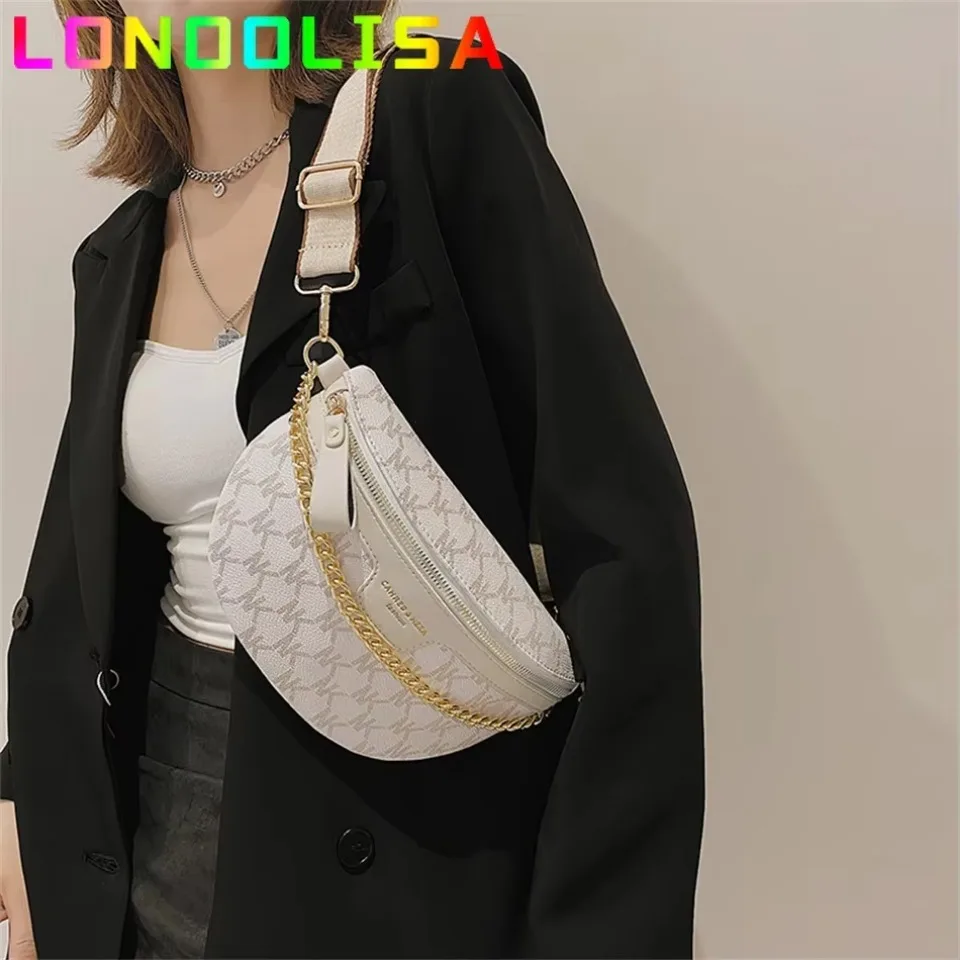 Women\'s Chain Fanny Pack PU Leather Waist Bag Shoulder Crossbody Chest Bags Luxury Designer Handbag Female Belt Bag Phone Purses