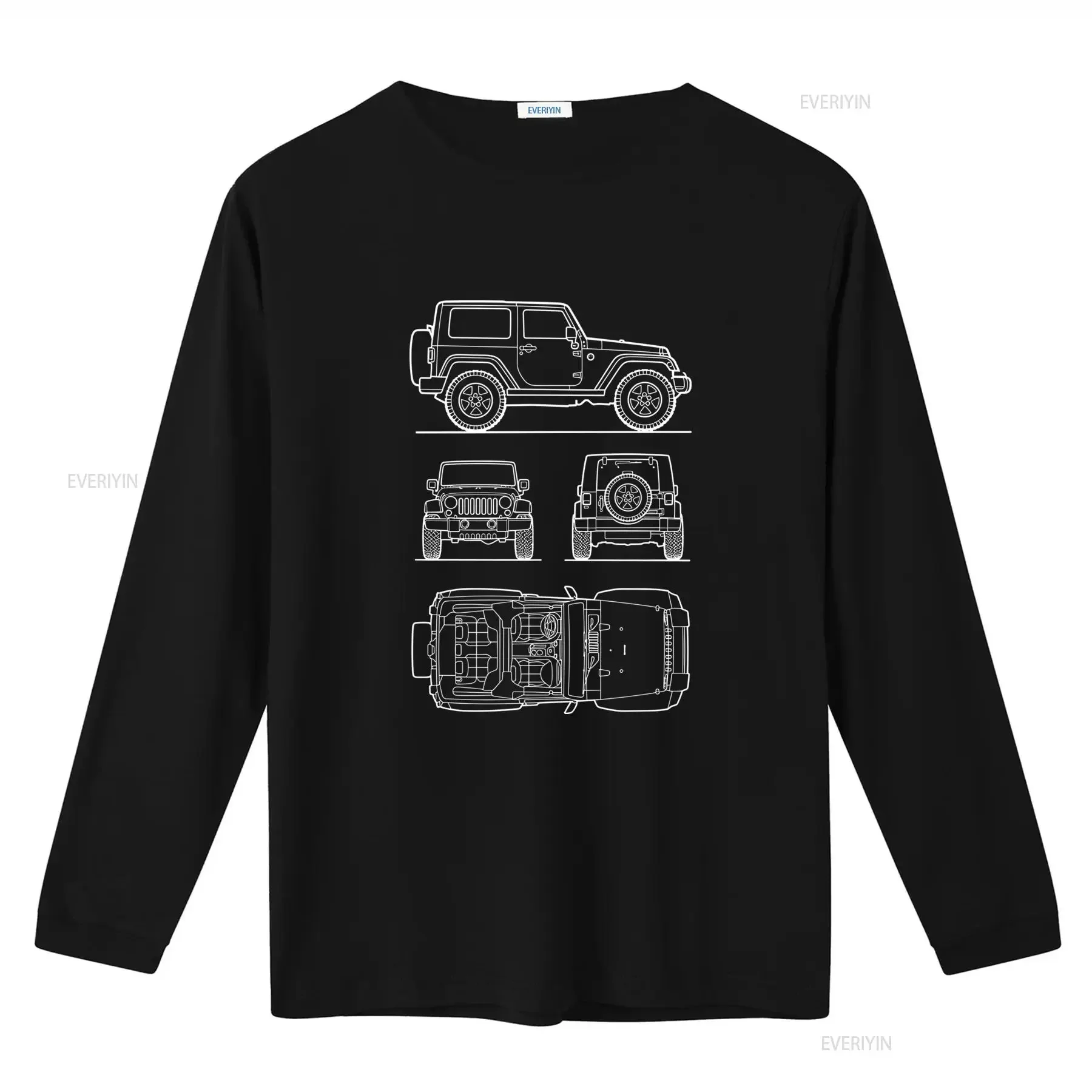 Off Road SUV Rubicon Men's T Shirt Blueprint Design Luxury with Schematic Drawing vintage Washed streetwear Comfortable fashion
