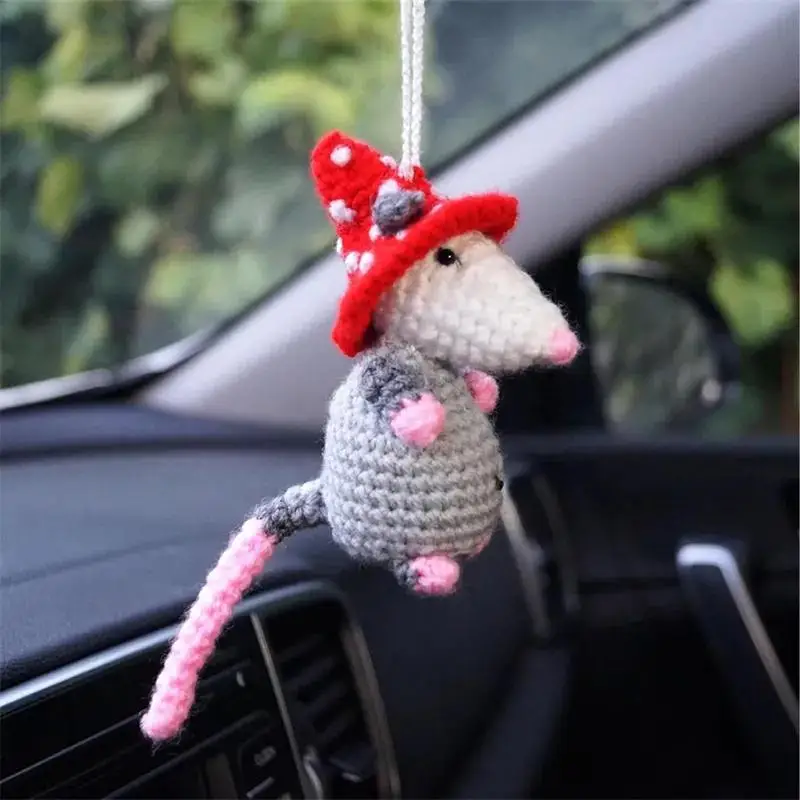 Cartoon Possums Car Charm Car Mirror Hanging Charm Pendant Handmade Knitted Cute Possums Car Rear View Mirror Hanging Decoration