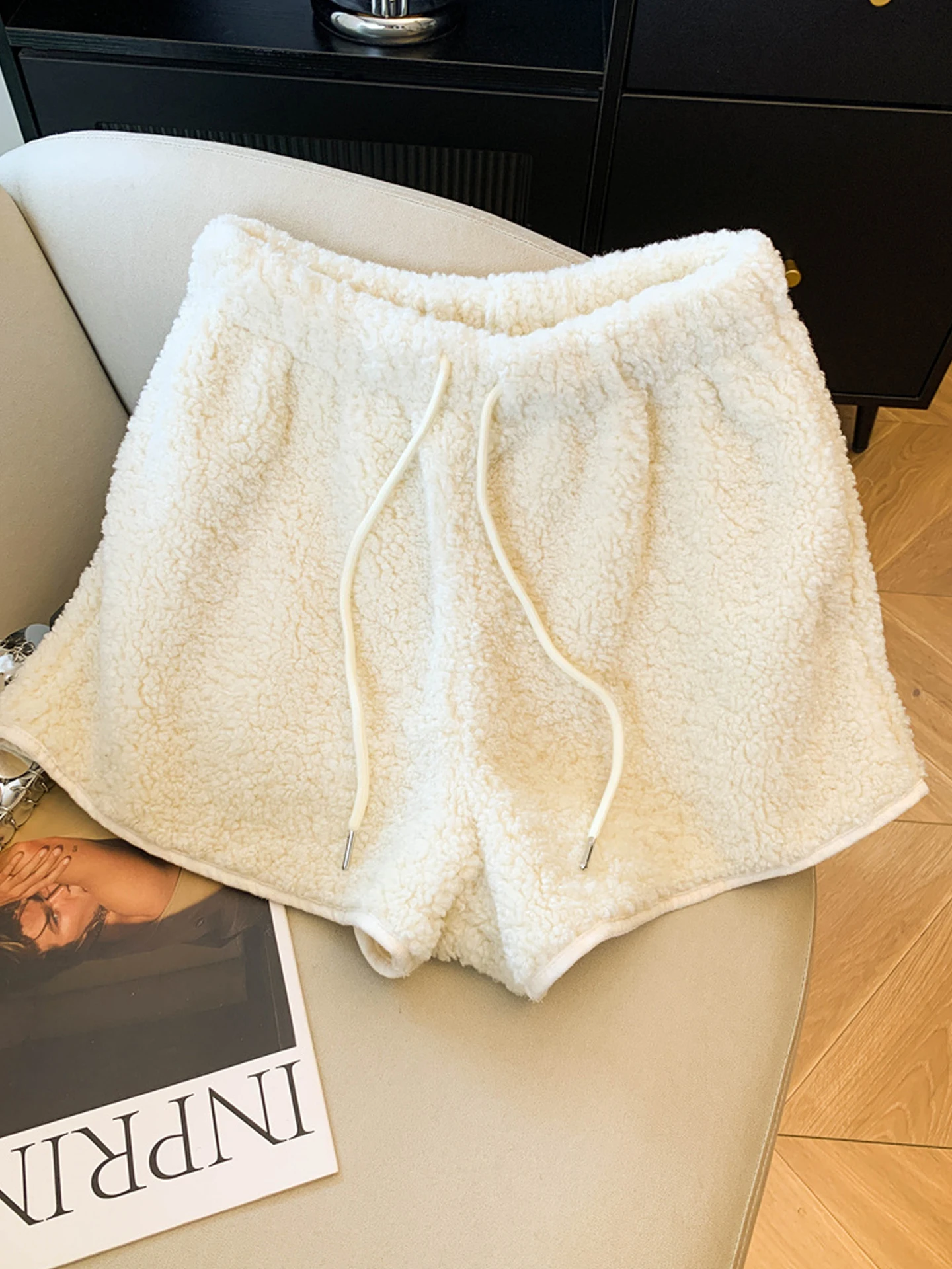 Thiened pantalones ort de cintura alta de piel de cordero para mujer Otoño Invierno nuevos pantalones casuales de pierna recta cómodos suaves coreanos S...