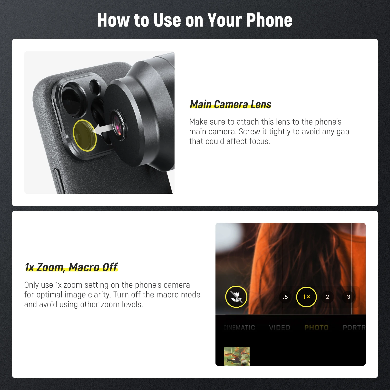 NEEWER HD 65 mm Teleobjektiv mit Gegenlichtblende für Telefonkäfighülle, 1,7-faches Zoomobjektiv für iPhone 16 15 S25 S24 Ultra