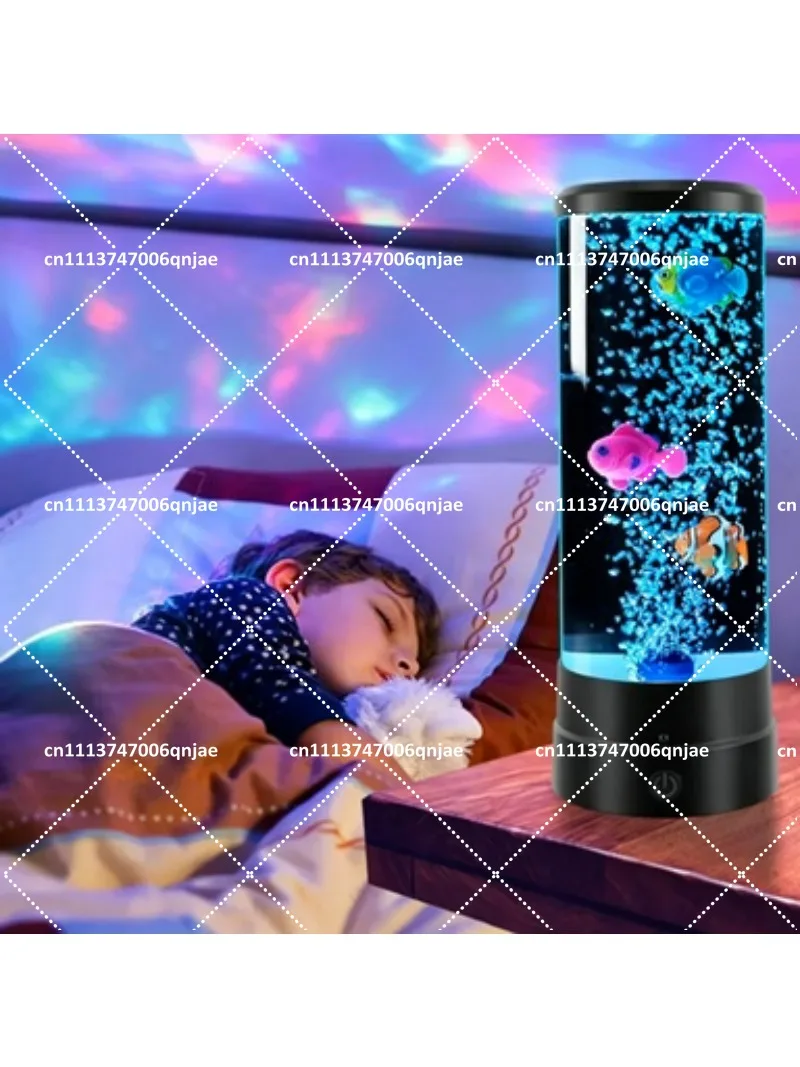 Simulation LED Electronic Fish Tank Aquarium Color-Changing Bubble Fish Lamp Jellyfish Night Light for Bedroom Desktop Decor