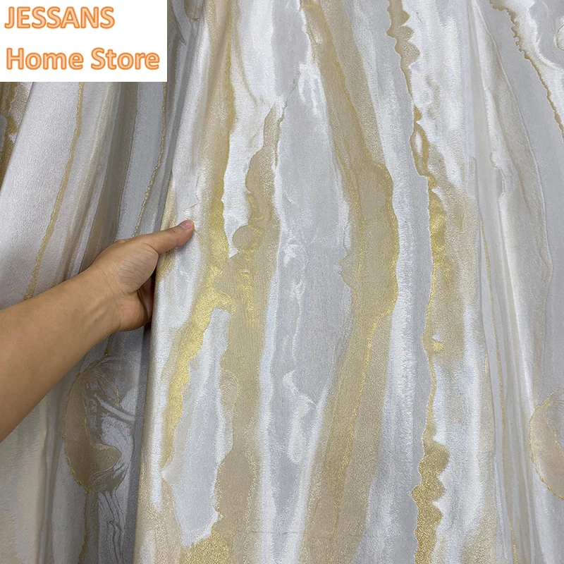 

Luxury Living Room High-end Gold Wire Marble Plating Jacquard High Precision Sunshade Villa Blackout Curtains Home Decor
