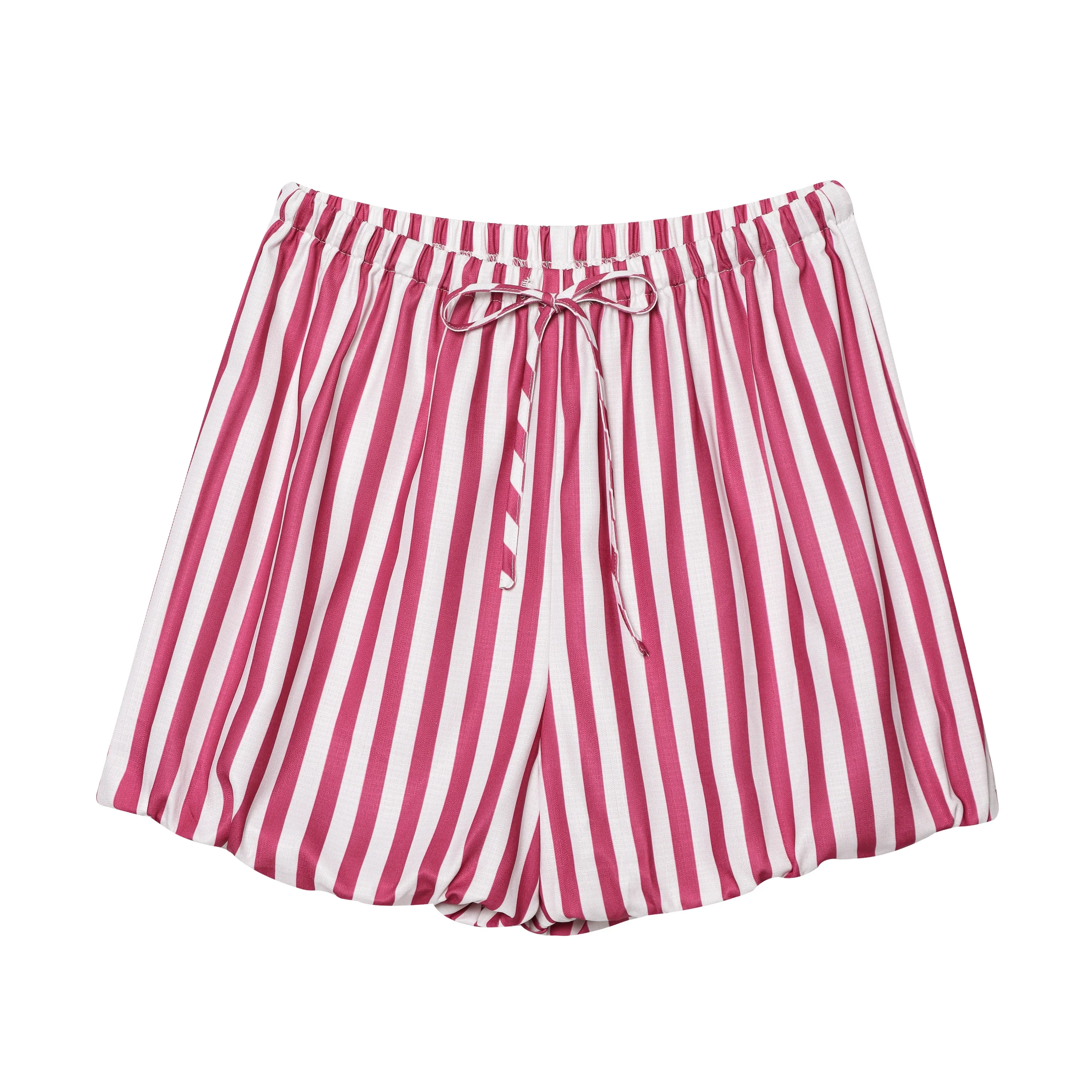 طقم شورت نسائي مكون من قطعتين مطبوع عليه مخطط حلو، بلوزة أنيقة بفيونكة مكشكشة، بدلة صيفية لقضاء العطلات على الشاطئ