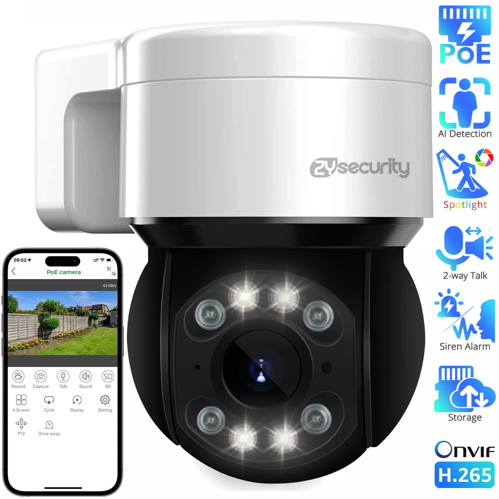 

PoE IP PTZ Camera Outdoor 1080P Humanoid Detect Speed Dome Camera 2-way Audio Color Night Vision CCTV Surveillance Cameras iCSee