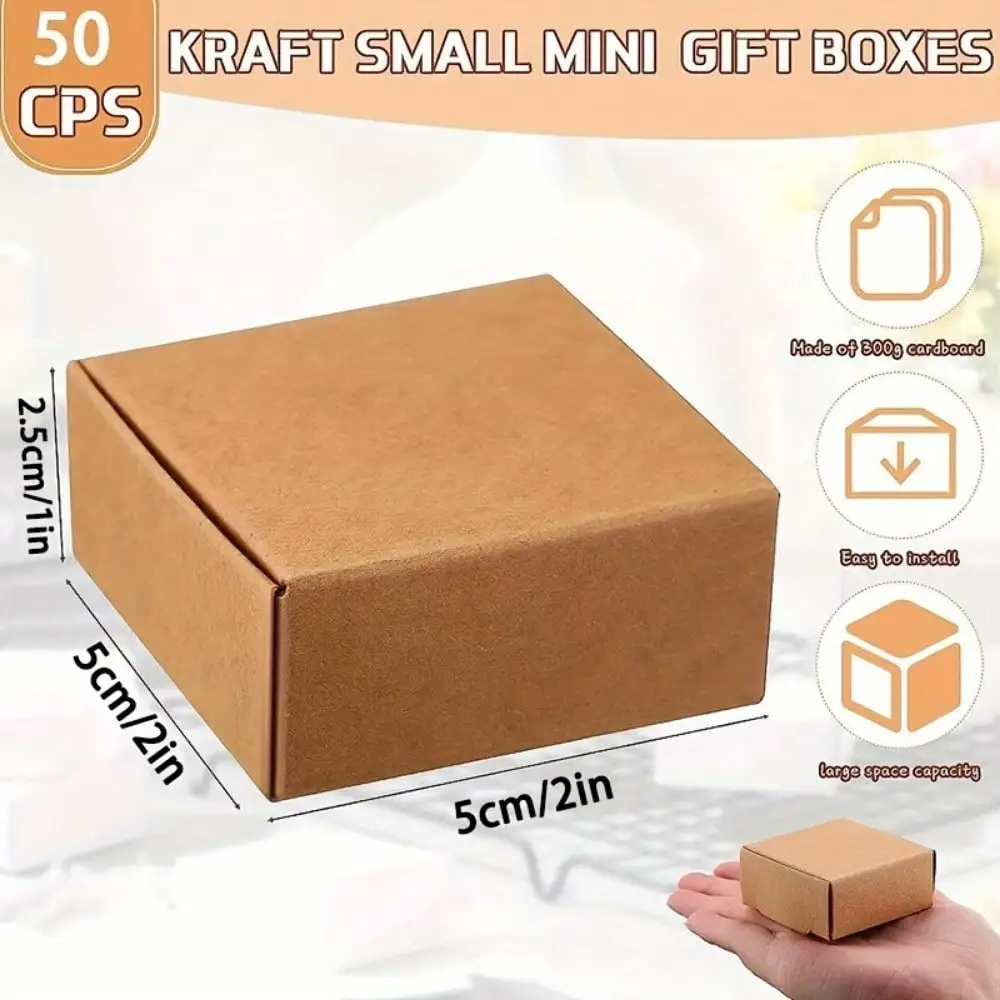 50pcs Mini Cardboard Boxes, Jewelry Boxes Packaging, Brown Kraft Boxes for Ring Earrings, Multipurpose Boutique Packing