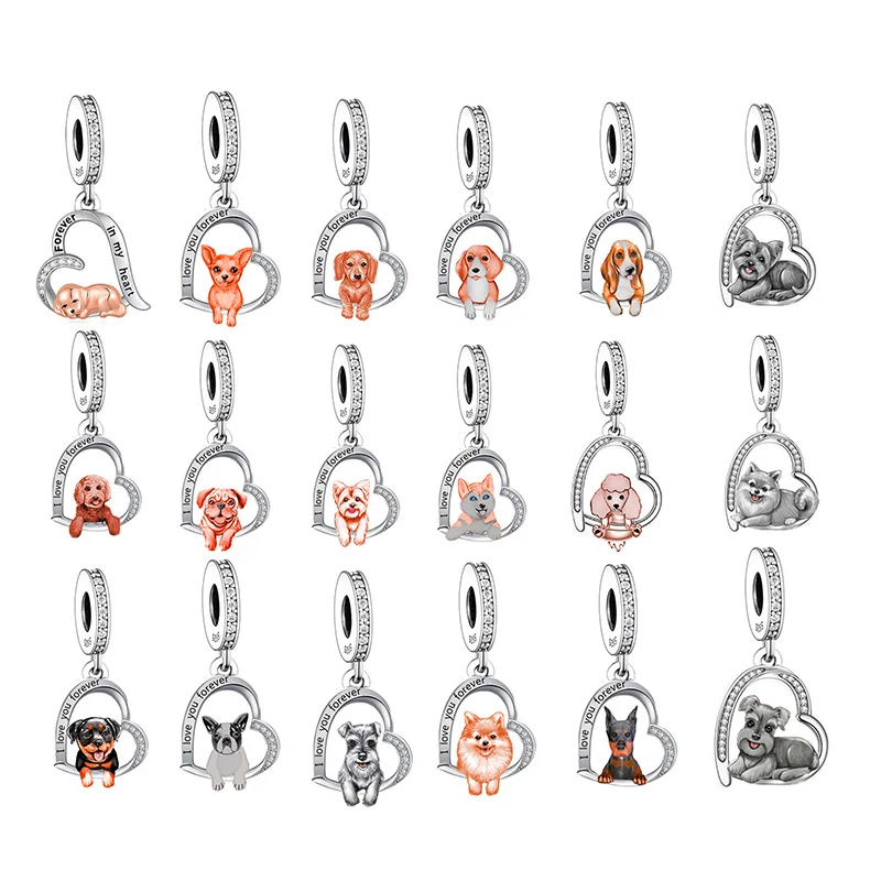 FC Jewelry Fit Original Charm Bracelet, plata 925, Sweet Puppy, Yorkshire, Schnauzer, Pomerania Dog Bead para hacer, Berloque para mujer