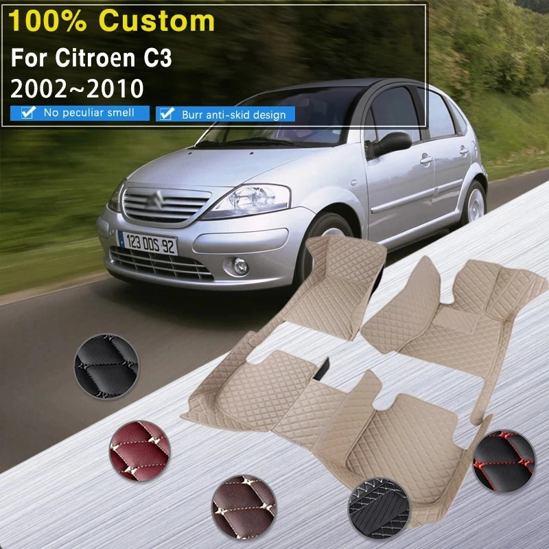 Car Mats Floor For Citroen C3 FC FN 2002~2010 Waterproof Leather Mat Carpets Auto Rugs Interior Parts Car Accessories 2003 2004