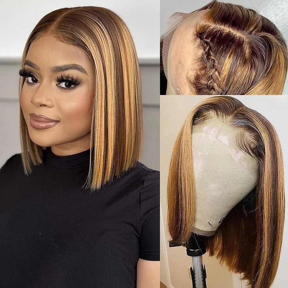 

Highlight Bob Wig Human Hair 6x4 Hd Lace Front Wigs Human Hair Pre Plucked Straight Wigs Human Hair 180% Density Ombre Wig