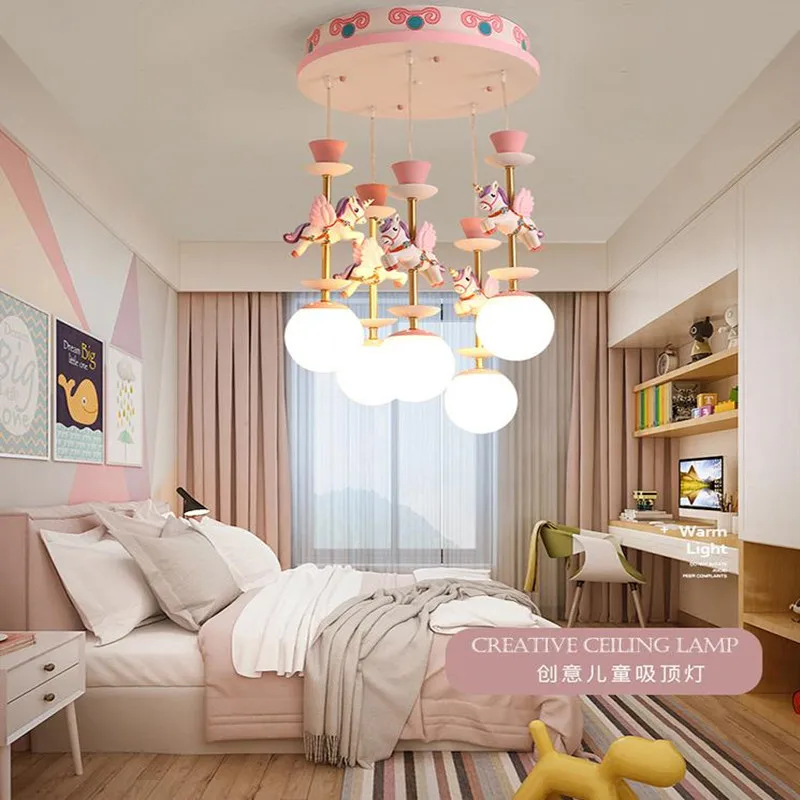 

Children's Room Chandelier Girl Princess Bedroom Lamp Cartoon Boy Nordic Pegasus