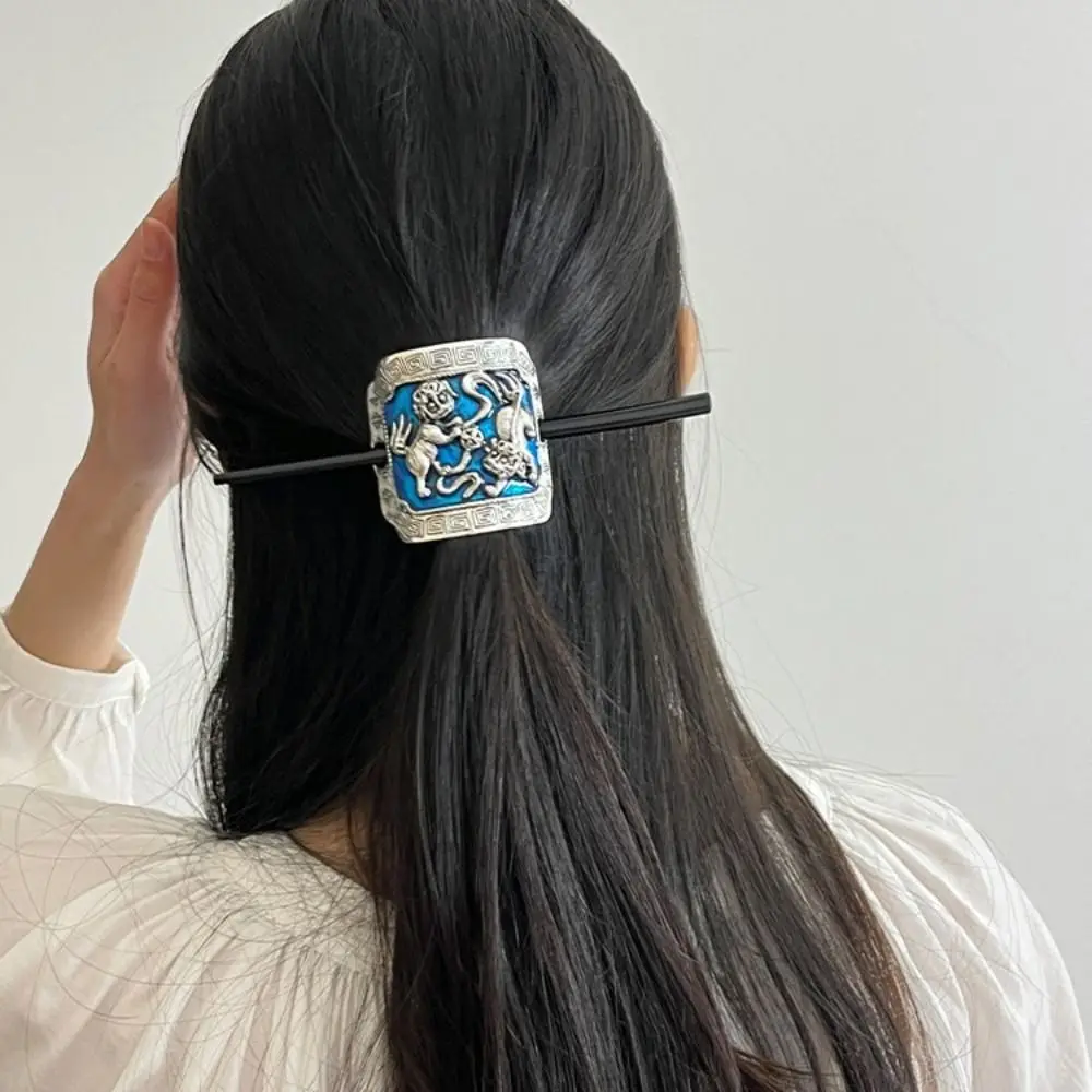 Retro Ethnic Style Retro Enamel Hairpin Magpie New Chinese Style Hair Sticks for Long Hair Lion Alloy Hair Accessories Cheongsam