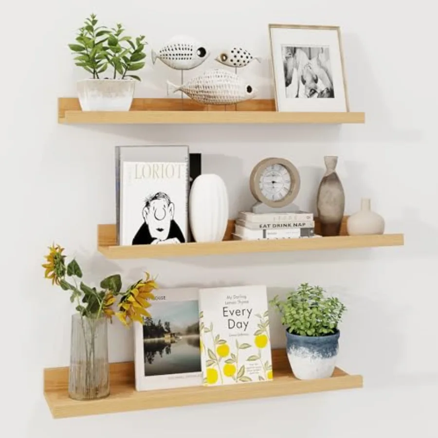 

Набор из 3-х настенных полок-подставок для картин в деревенском стиле с бортиком. Деревянные полки для фотографий.