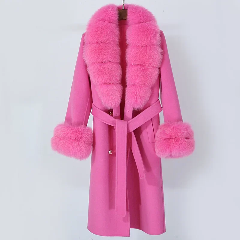 Autumn Winter Oversized Fox Fur Collar Detachable Large Fur Collar Double-sided Woolen Coat Women Korean Style Casual Long Coat