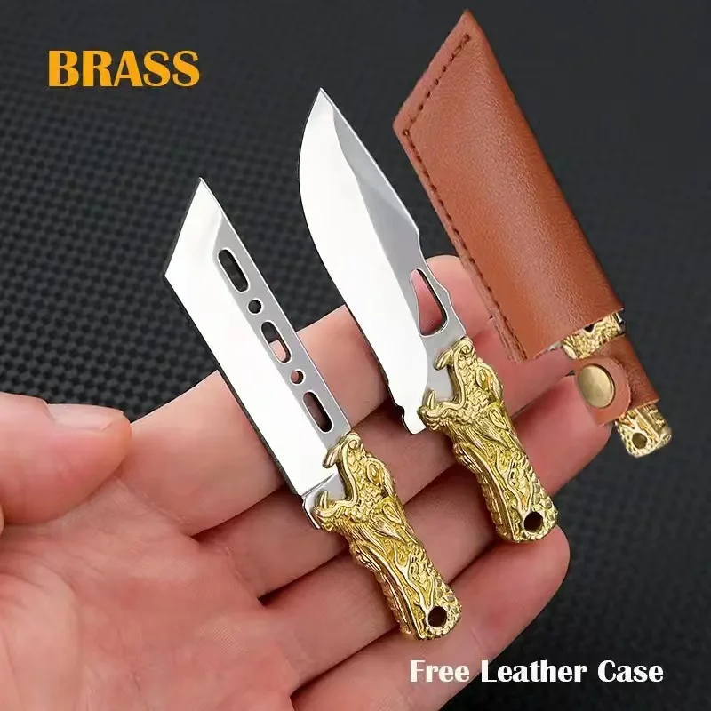 Portable Brass Knife Sharp Mini Kitchen Knife Gift Keychain Hanger Disassembly and Delivery Outdoor EDC Portable Camping Tools