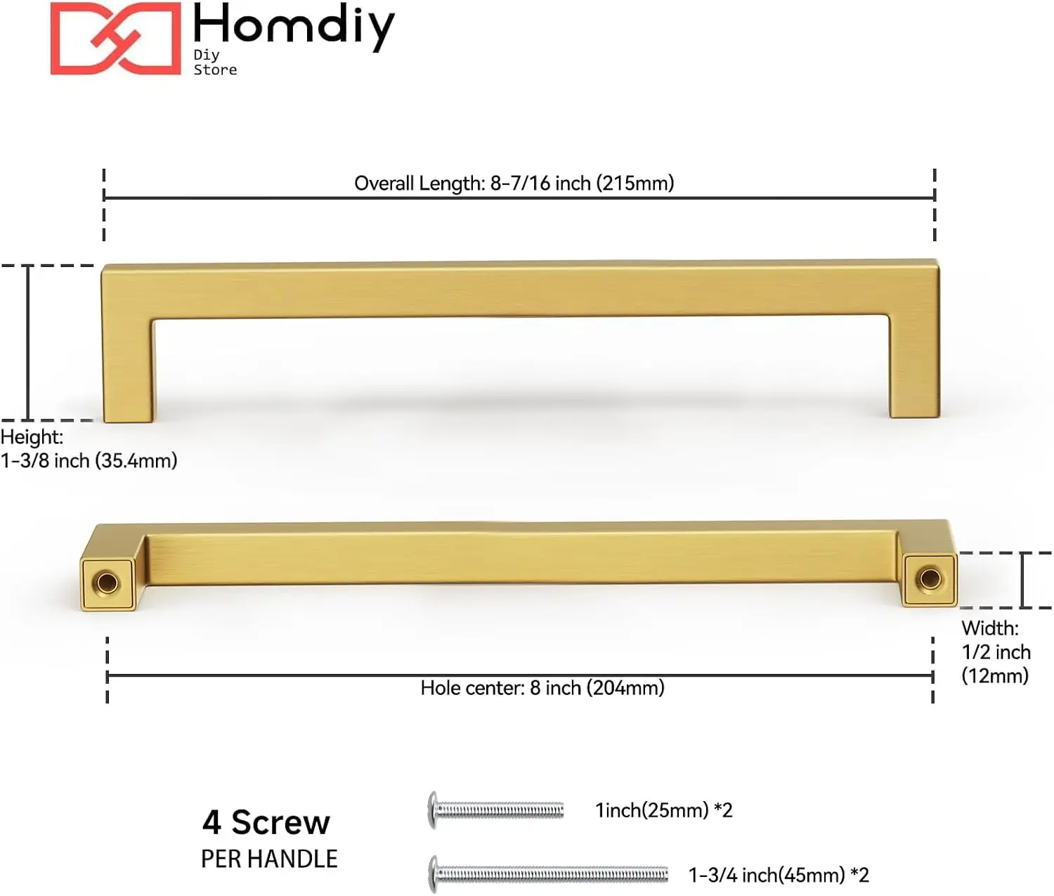 35 Pack 8.06 Inch Brushed Gold Cabinet Pulls Stainless Steel Smooth Touch With Screws For Kitchen Dresser Drawer Cupboard