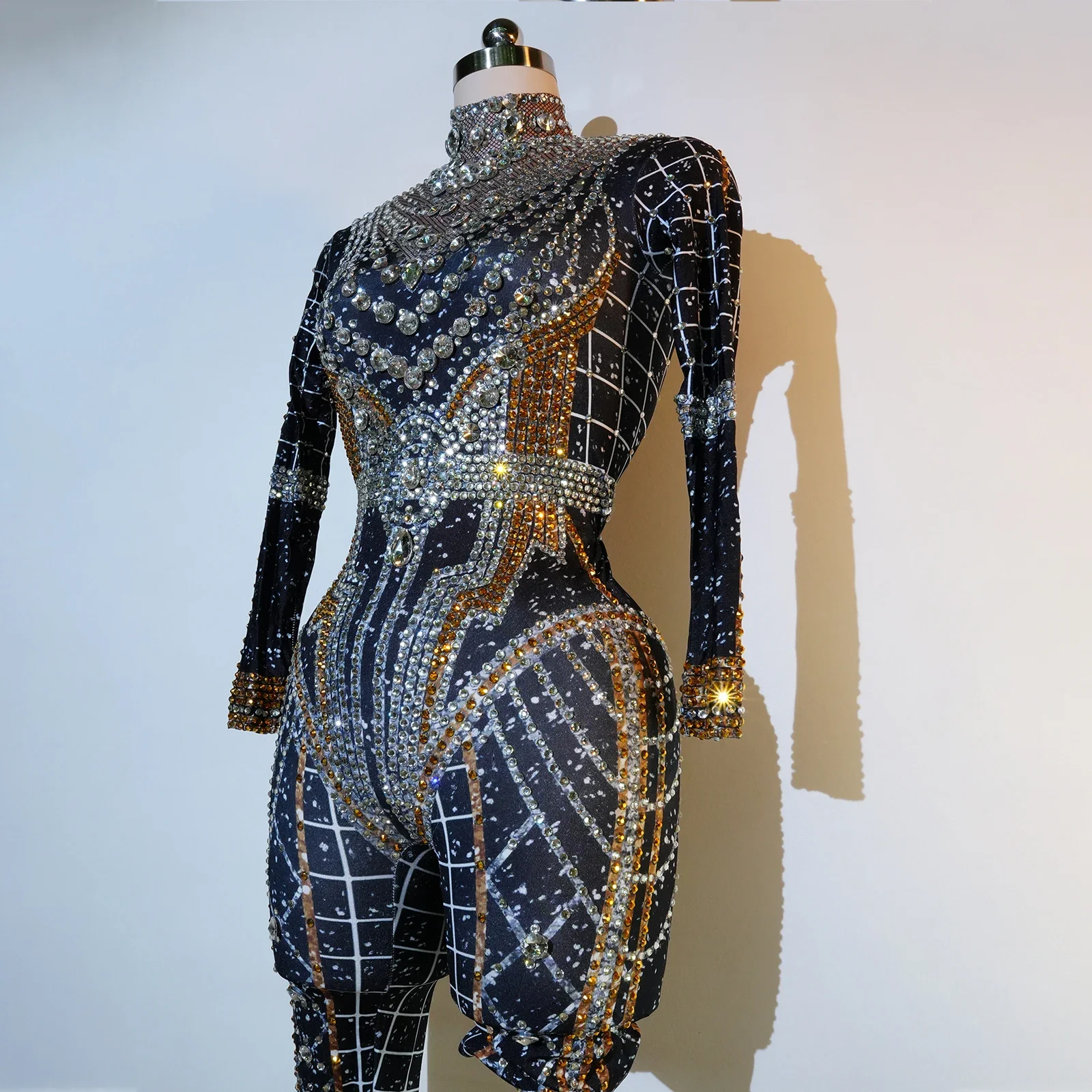 الماس حزب الزي الفاخرة سباركلي حجر الراين أزياء ملهى ليلي راقصة القطب الرقص الأسود بذلة الأداء البهلوانية زي #5