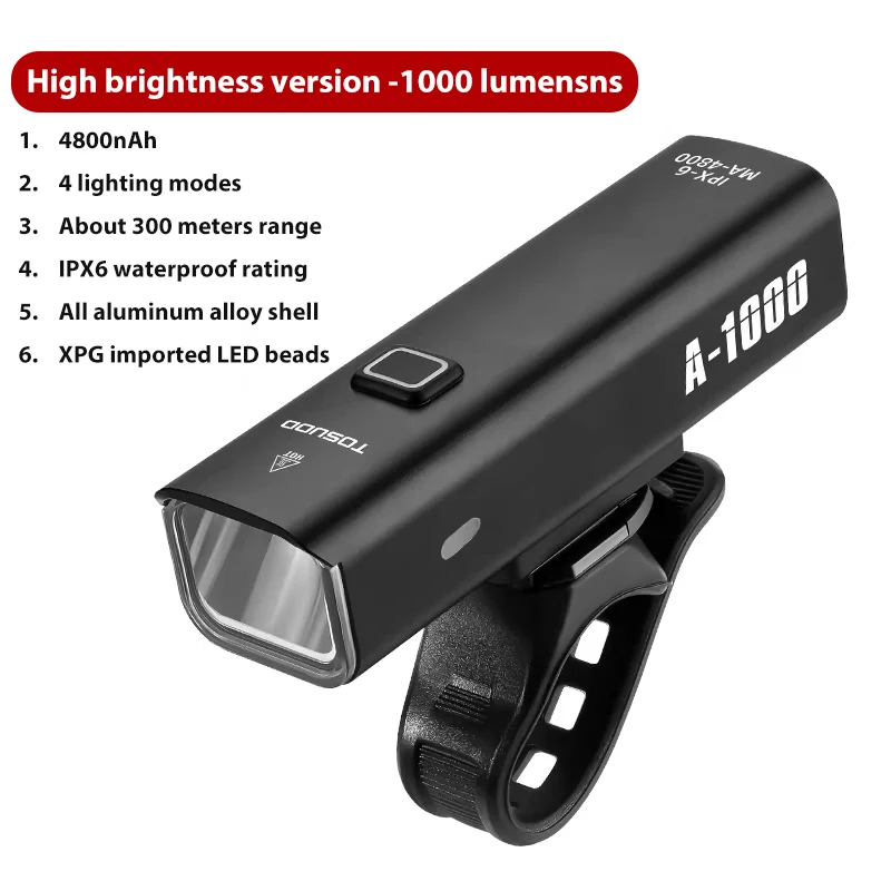 AliExpress TOSUOD Bicycle Light 1000/1200/1500 Lumen Bike Headlight Power Bank Flashlight Handlebar USB Charging MTB Road Highlight