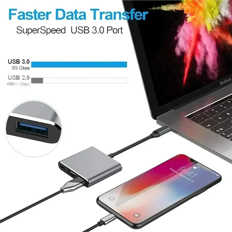 Hub USB-C 3 w 1 z HDMI, rozdzielacz kompatybilny z HDMI, stacja dokująca USB 3.0 typu C do HDMI, konwerter do Macbook Air Pro Laptop