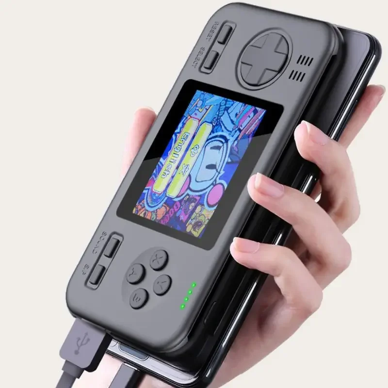 D12 2 in 1 2.8inch Retro Nostalgic Handheld Game Console & 8000mAh 5V 2.1A Mobile Power Bank Built-In 416 Game Boy Gift