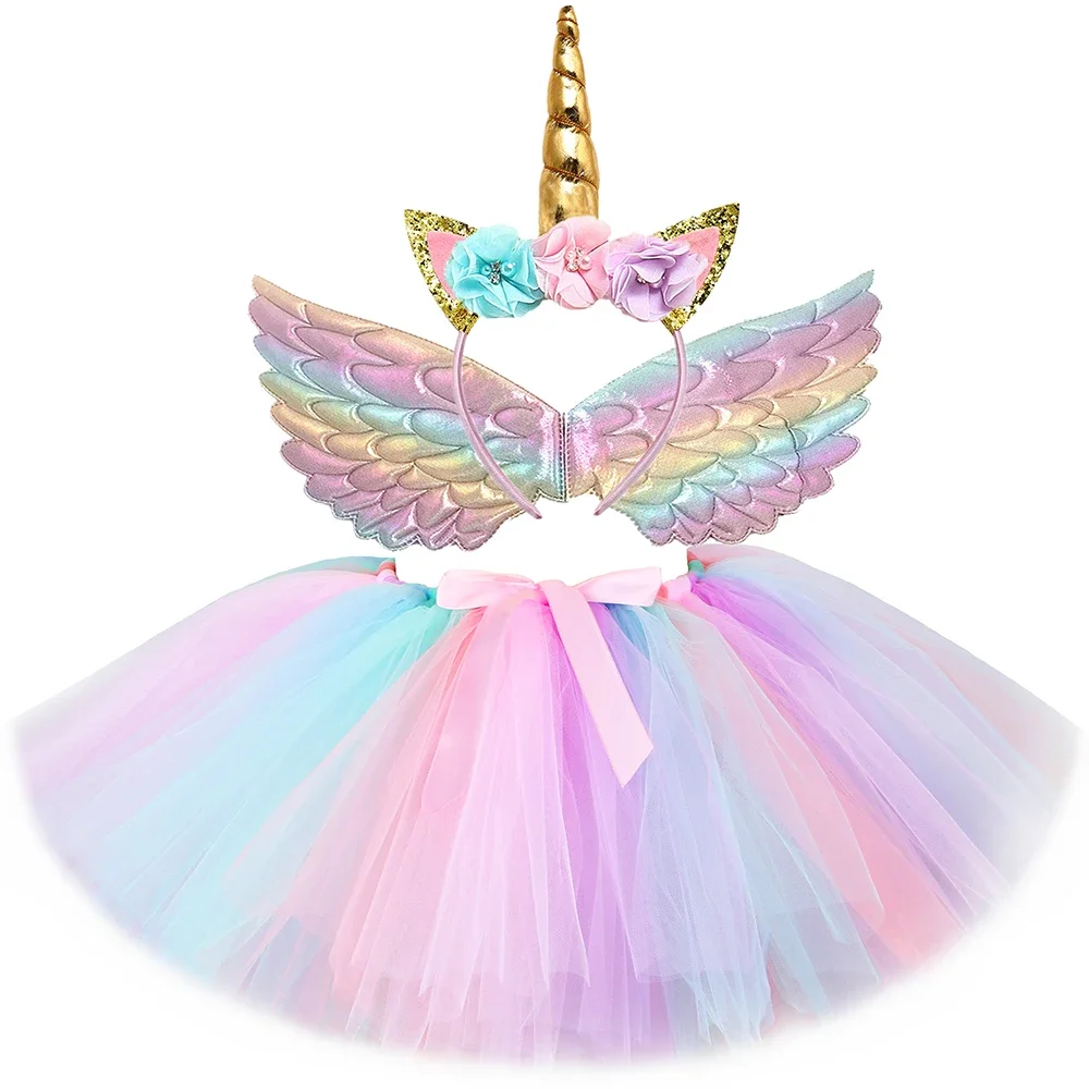 HJTT Girls Unicorn Tutu Skirt Fluffy Toddler Baby Girl Birthday Tutu Outfits Pastel Girls Tulle Skirts Kids Halloween Costume