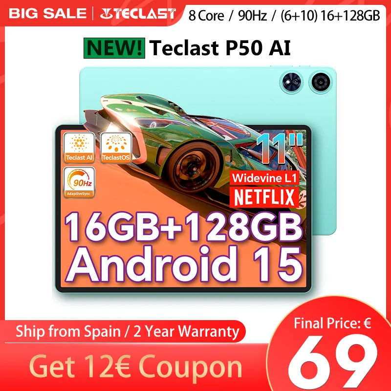?Nouveau? Teclast P50ai 11 pouces 90 Hz Android 15 Tablette PC AI OS (6 Go + 10 Go Expansion) 16 Go RAM 128 Go LPDDR5 7000mAH Allwinner A733-AI Octa-core 1280x800 WiFi-6 BT 5.4 ?Nouveau? Teclast P50ai 11 pouces 90 Hz Android 15 Tablette PC AI OS (6 Go + 10 Go Expansion) 16 Go RAM 128 Go LPDDR5 7000mAH Allwinner A733-AI Octa-core 1280x800 WiFi-6 BT 5.4