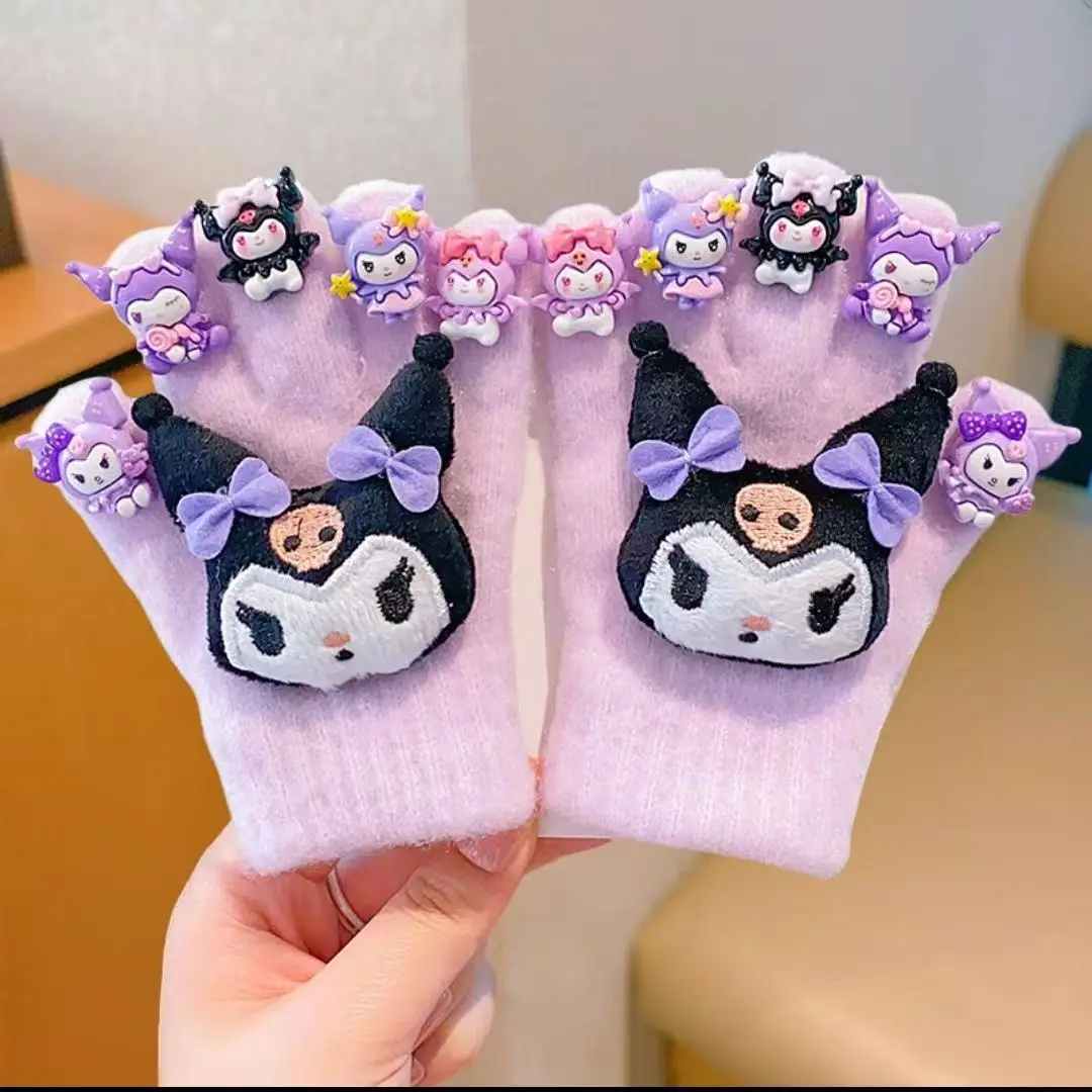 

Детские перчатки, зимние милые мультяшные теплые и морозостойкие вязаные перчатки с пятью пальцами для девочек, плюшевая игрушка для начальной школы с полной рукой G