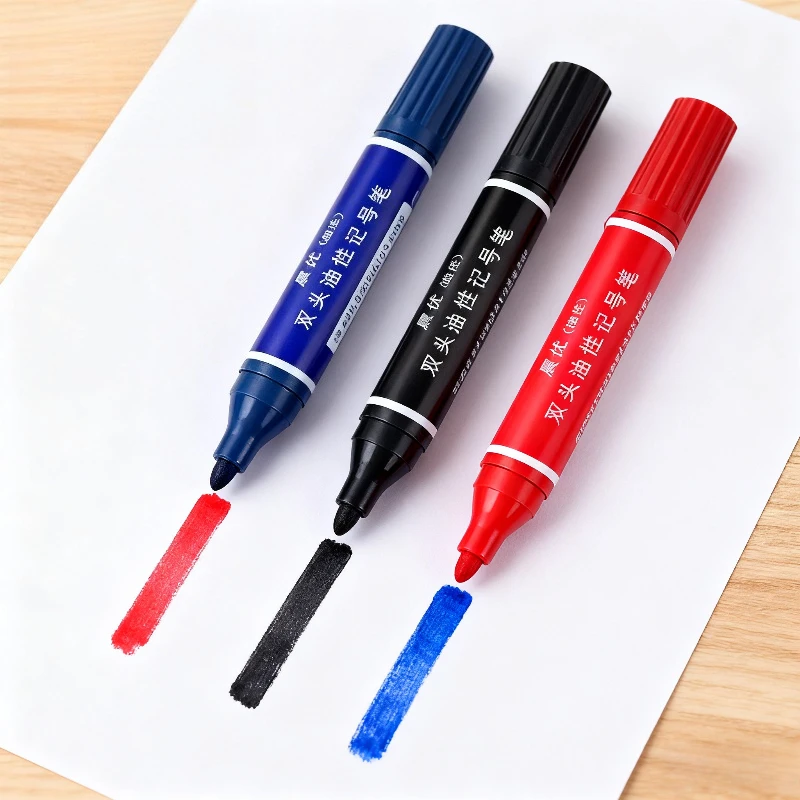 10pcs 더블 헤드 영구 마커 방수 빠른 건조 블랙 레드 블루 오일 마커 펜 2mm/6mm 문구 용 마커 펜